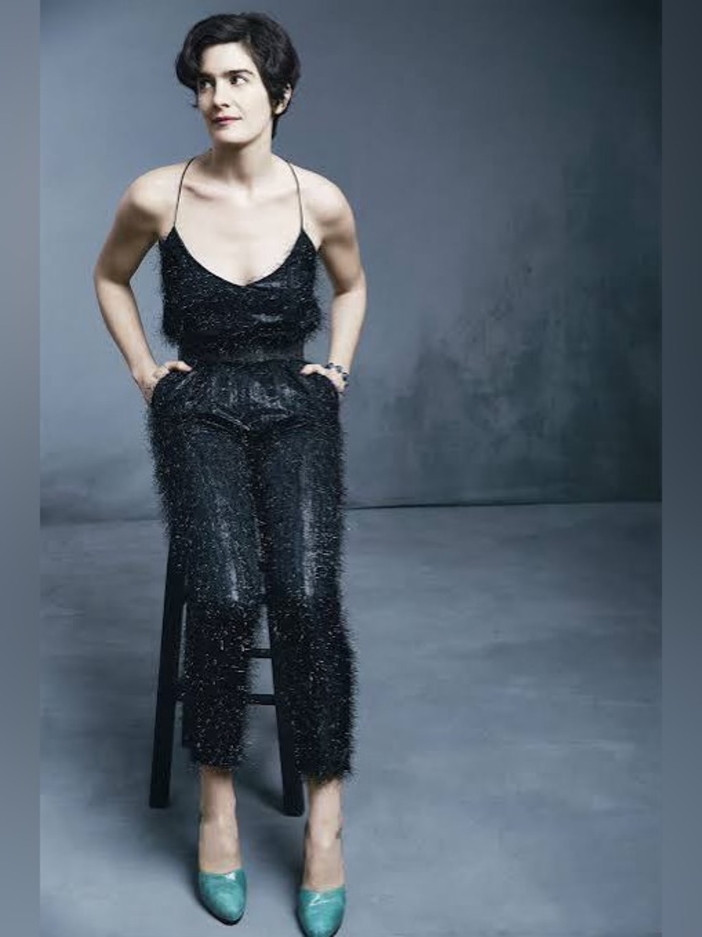 Black Metallic Fringe Pants